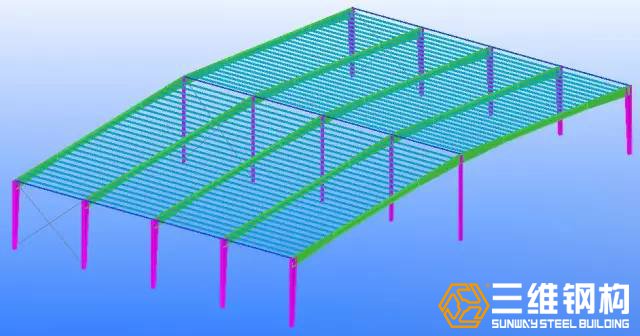 依次繼續安裝屋架，柱間支撐也穿插著進行安裝
